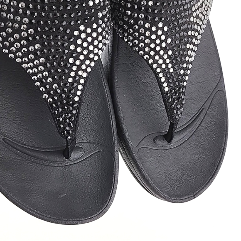 Fitflop Women's Lulu Black Popstud Toe-Post Shiny Metal Studs Sandals Size 7 - Picture 9 of 16